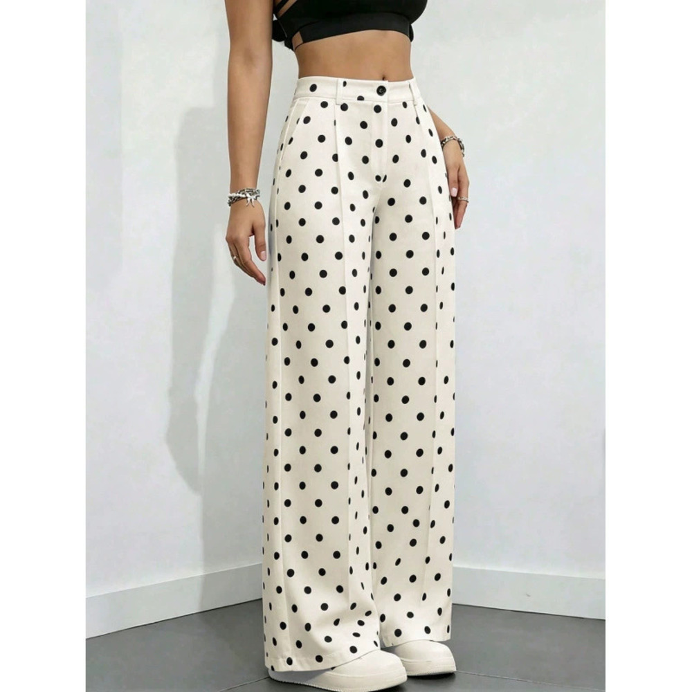 ZARA Women High Waist Retro Polka Dot Korean Style Wide Leg Loose Casual Pants